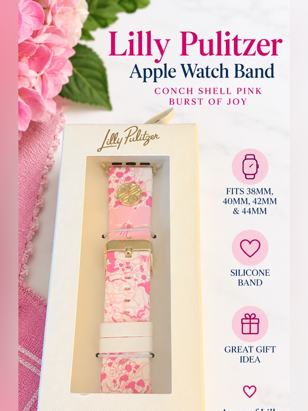 Lilly Pulitzer Apple Watch Band Conch Shell Pink Burst of Joy NWT